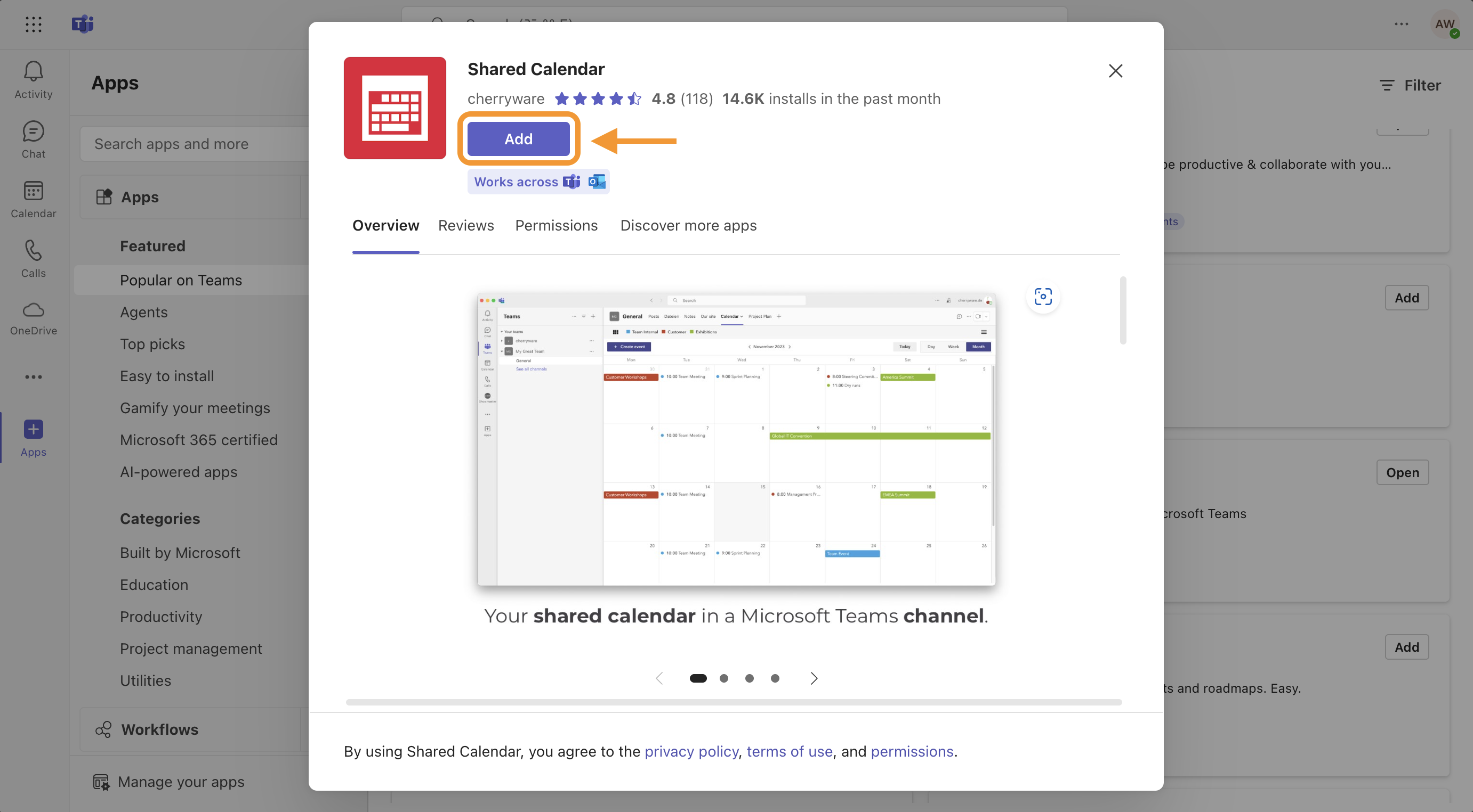 Shared Calendar in Microsoft Teams hinzufügen – Schritt 1