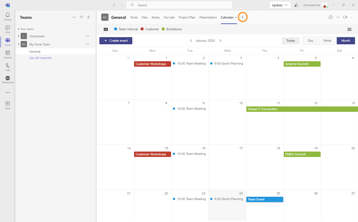 Shared Calendar in weiterem Kanal hinzufügen – Schritt 3